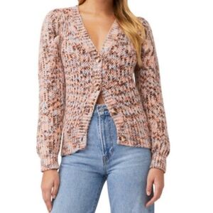 ASTR The Label Gramercy Chunky Open Knit Cardigan Marled Blue Peach Multi LARGE